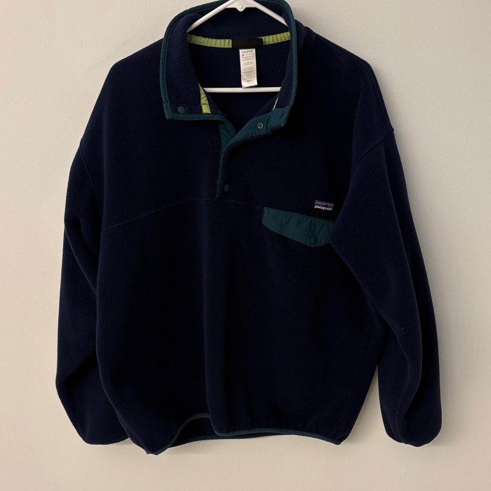 Patagonia Dark Blue Fleece with Green Trim